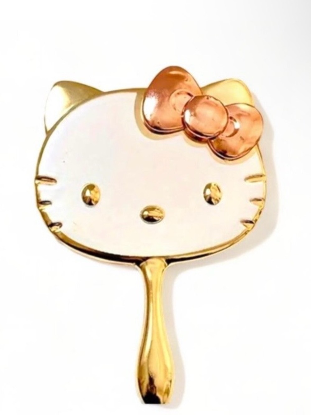 Hello Kitty Handheld Makeup Mirror Gold & White Vanity Cosmetic Hand Mirror NWT